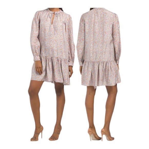 Rebecca Taylor Violet Floral Silk Mini Dress Sz Medium  ** no belt - Picture 1 of 10